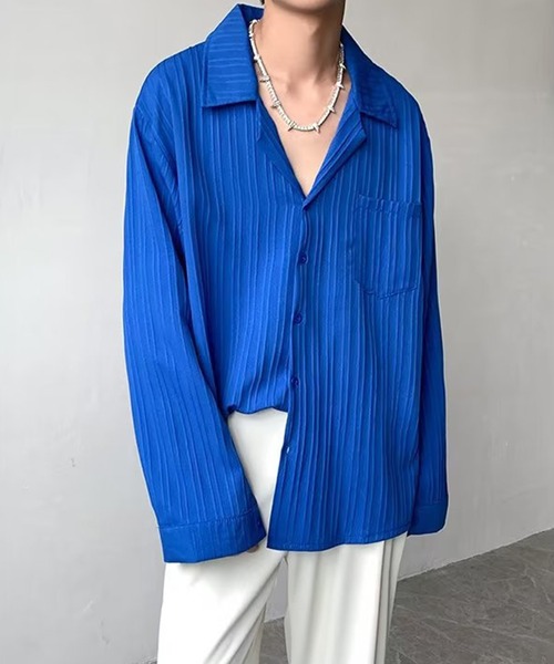 aimoha（アイモハ）の「aimoha mens モード系エンボス加工シャツ（シャツ/ブラウス・メンズ・チョコ/ブルー/ホワイト/ブラック・MEDIUM/LARGE/XX-LARGE/X-LARGE）」の14枚目の写真
