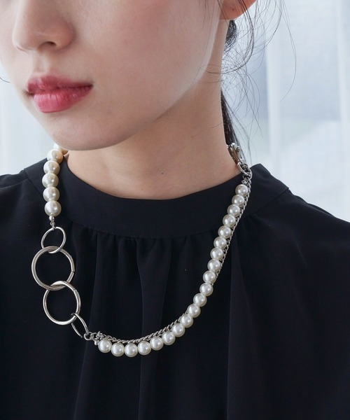 {送料.関税込} LOVEベアパールダブルレイヤーネックレス ドロップパール2連ショートネックレス 結婚式 同窓会 フォーマル