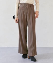 ベルト付きハイウエストタックパンツ