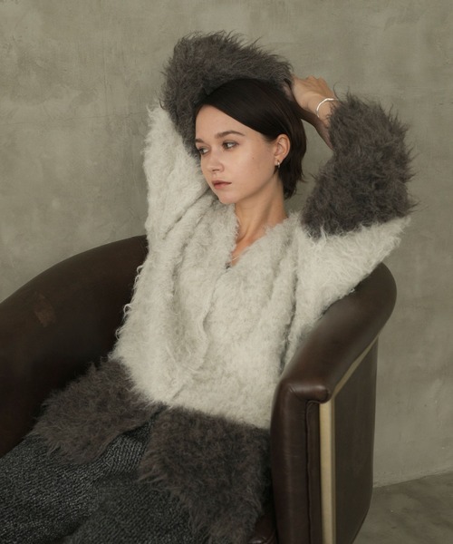 セール】【forksy.】モンスターシャギーニットルーズVネック