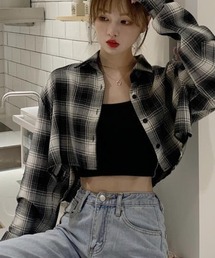 ショート丈オンブレチェックシャツ