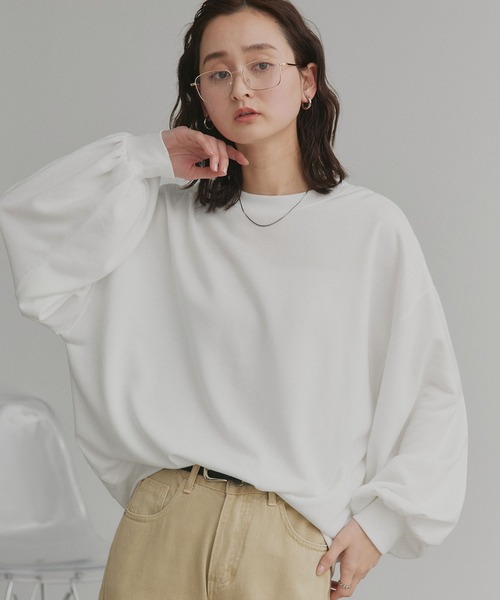 ad thie(アドティエ)の「裏毛 スウェット プルオーバー クルー(スウェット・レディース・イエロー/パープル/ライトグリーン/モカ/ライトグレー/チャコール/グレイッシュベージュ/アイボリー/オフホワイト・FREE)」の2枚目の写真