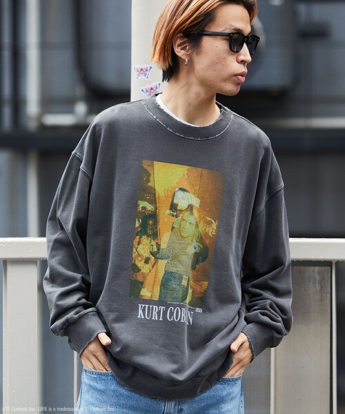LIFE（ライフ）の「LIFE/ライフ 別注 LIFE Kurt Cobain コラージュ クルーネックスウェット/ダメージ加工/ユーズド加工/ビックシルエット（スウェット・メンズ・アッシュグレー/スミクロ・SMALL/MEDIUM/LARGE）」の7枚目の写真