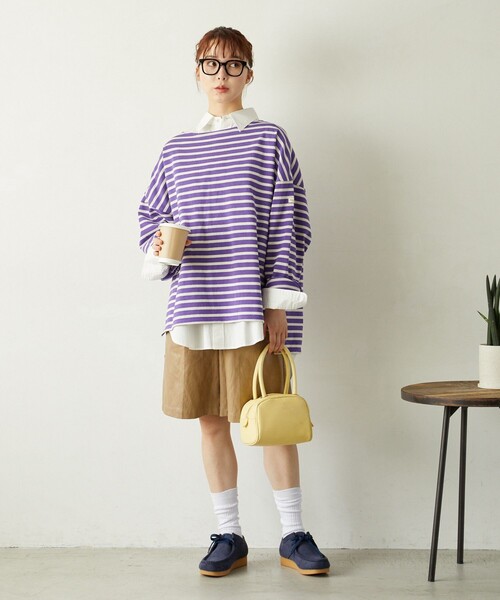 FREAK'S STORE（フリークスストア）の「限定展開　MACOBER×FREAK'S STORE/マコバー　オーバーサイズ バスクボーダー ロングスリーブTシャツ（ビッグシルエット/ロンT）（Tシャツ/カットソー・レディース・ネイビー/ブラック/パープル/レッド・ﾌﾘ-）」の17枚目の写真