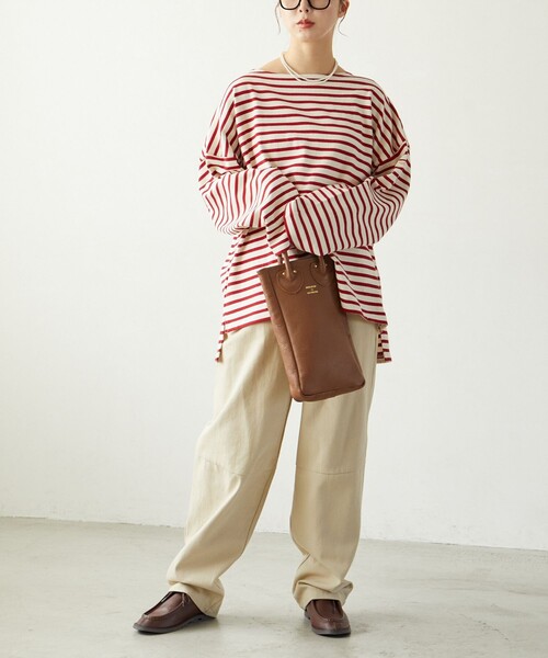 FREAK'S STORE（フリークスストア）の「限定展開　MACOBER×FREAK'S STORE/マコバー　オーバーサイズ バスクボーダー ロングスリーブTシャツ（ビッグシルエット/ロンT）（Tシャツ/カットソー・レディース・ネイビー/ブラック/パープル/レッド・ﾌﾘ-）」の19枚目の写真