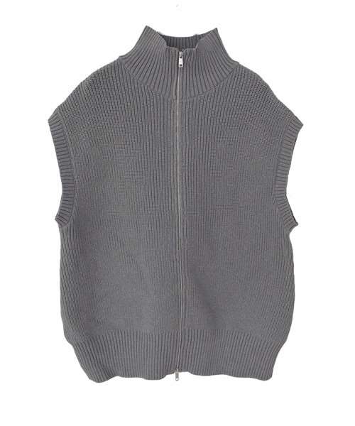 セール】ローゲージWジップニットベスト / ジレ ダブルジップ