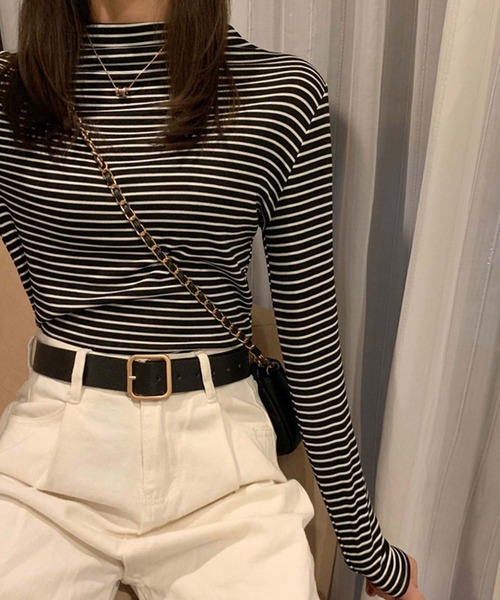 Girly Doll(ガーリードール)の「2type タートルネック・ハイネックボーダーカットソー(Tシャツ/カットソー・レディース・ブラック系その他/グレー/グレー系その他/ブラック/ホワイト系その他/ホワイト・FREE)」の11枚目の写真