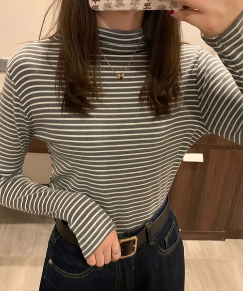 Girly Doll(ガーリードール)の「2type タートルネック・ハイネックボーダーカットソー(Tシャツ/カットソー・レディース・ブラック系その他/グレー/グレー系その他/ブラック/ホワイト系その他/ホワイト・FREE)」の14枚目の写真