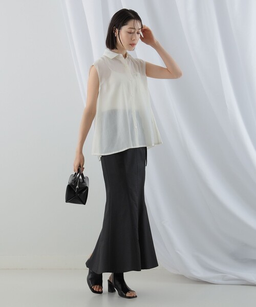 Ray BEAMS（レイビームス）の「Ray BEAMS / シャーリング ベルト スカート（スカート・レディース・ライトブルー/ブラック・0/1）」の4枚目の写真