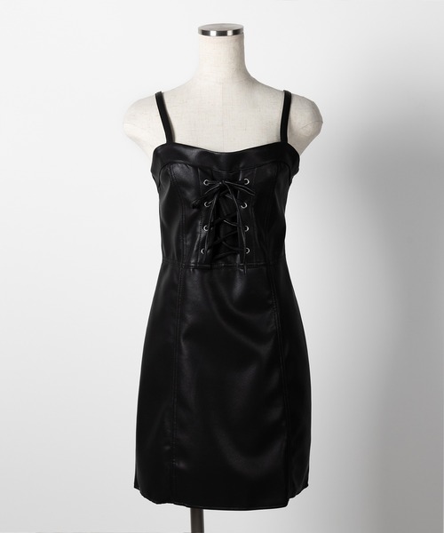 me+em select(ミームセレクト)の「【 2点セット 】フェイクレザーミニキャミワンピース&リブニットトップス SET(ワンピース・レディース・ブラック・MEDIUM/LARGE)」の20枚目の写真