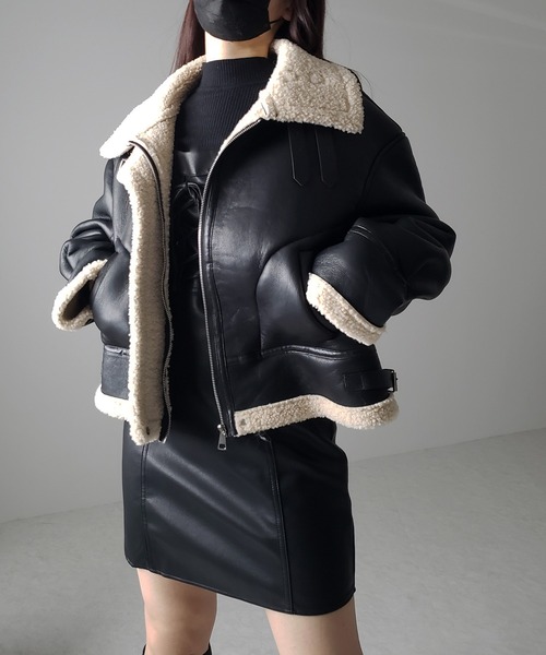 me+em select(ミームセレクト)の「【 2点セット 】フェイクレザーミニキャミワンピース&リブニットトップス SET(ワンピース・レディース・ブラック・MEDIUM/LARGE)」の13枚目の写真