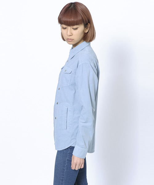 X-girl（エックスガール）の「CORDUROY EMBROIDERED SHIRT（シャツ/ブラウス・レディース・チャコールグレー/ベージュ/ライトブルー・1/2）」の8枚目の写真