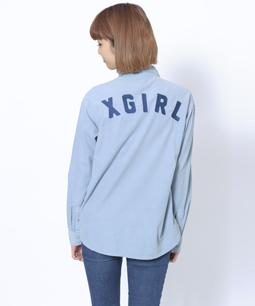 X-girl（エックスガール）の「CORDUROY EMBROIDERED SHIRT（シャツ/ブラウス・レディース・チャコールグレー/ベージュ/ライトブルー・1/2）」の9枚目の写真