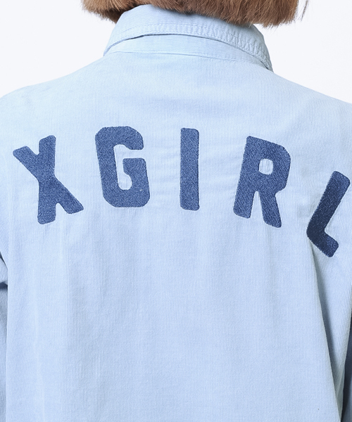 X-girl（エックスガール）の「CORDUROY EMBROIDERED SHIRT（シャツ/ブラウス・レディース・チャコールグレー/ベージュ/ライトブルー・1/2）」の4枚目の写真