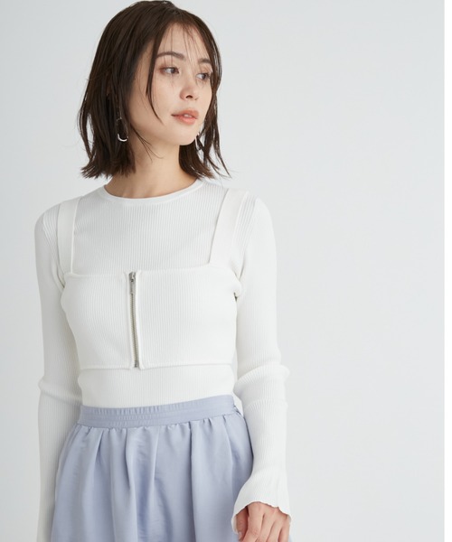 emmi(エミ)の「【emmi atelier】LENZING(TM) ECOVERO(TM)ニットビスチェ(ニット/セーター・レディース・ホワイト/グレー・FREE)」の3枚目の写真