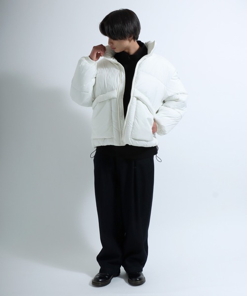 Salong hameu（サロン ハミュー）の「スタンドネック フェイクダウンジャケット メンズ レディース/中綿パデットジャケット/ショートペディン（ダウンジャケット/コート・メンズ・ライトグレー/ブラック/オフホワイト・LL/L/M）」の20枚目の写真