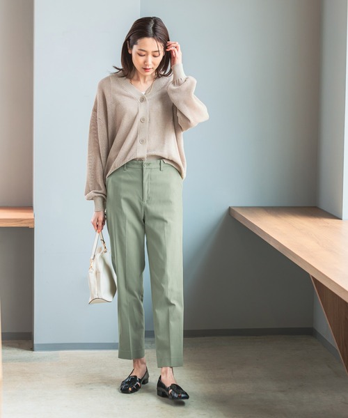 極美品【グローバルワーク】インディゴ　ノーカラー　パンツスーツ　ウエストゴム　L GLOBAL WORK スラックス パンツ スゴラクストレッチデニムパンツ