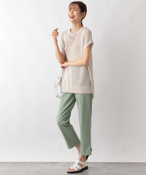 極美品【グローバルワーク】インディゴ　ノーカラー　パンツスーツ　ウエストゴム　L GLOBAL WORK｜一部店舗限定/ウツクシルエットテーパードパンツ