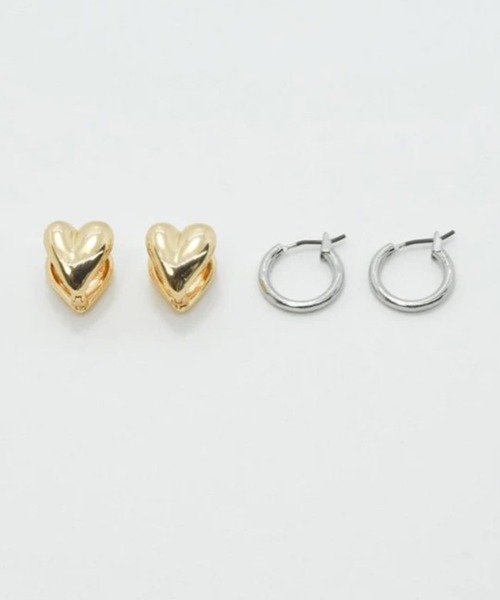 GOLDY(ゴールディ)の「【GOLDY】ハート & ミニマル ライン 2ペア ピアス / 1220903※(ピアス(両耳用)・レディース・マルチ/ゴールド/シルバー・FREE)」の1枚目の写真
