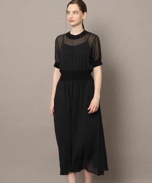 DRESSTERIOR（ドレステリア）の「◆【洗える／スタイルアップ】ドットカットジャカードハーフスリーブワンピース（ワンピース・レディース・ライトベージュ/ブラック・36/34/38）」の16枚目の写真