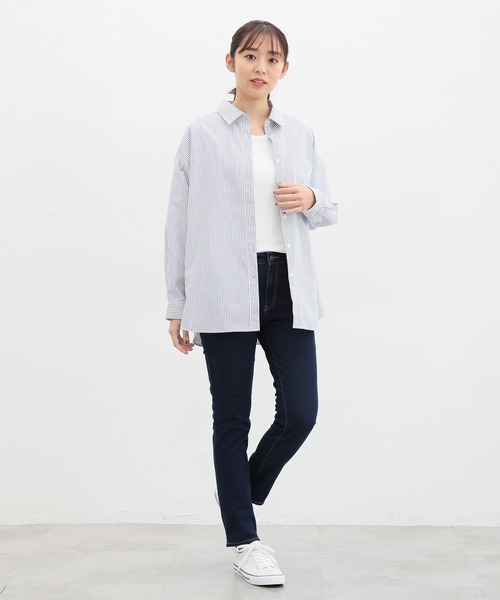 Honeys(ハニーズ)の「オーガニックUネックTシャツ(Tシャツ/カットソー・レディース・オフホワイト/ブラック/グレー系その他/ホワイト×ブラック/ベージュ×ブラック・M/L/LL)」の13枚目の写真