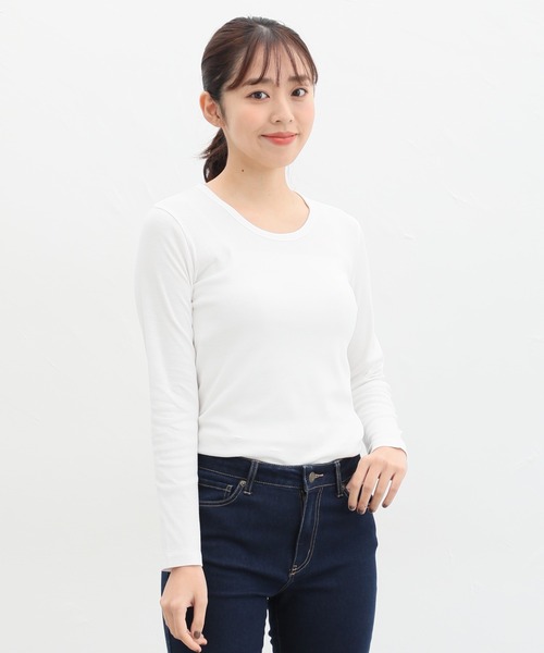 Honeys(ハニーズ)の「オーガニックUネックTシャツ(Tシャツ/カットソー・レディース・オフホワイト/ブラック/グレー系その他/ホワイト×ブラック/ベージュ×ブラック・M/L/LL)」の12枚目の写真