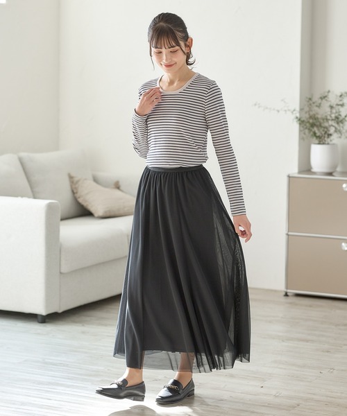 Honeys(ハニーズ)の「オーガニックUネックTシャツ(Tシャツ/カットソー・レディース・オフホワイト/ブラック/グレー系その他/ホワイト×ブラック/ベージュ×ブラック・M/L/LL)」の16枚目の写真