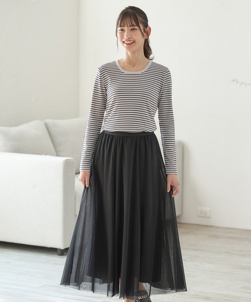 Honeys(ハニーズ)の「オーガニックUネックTシャツ(Tシャツ/カットソー・レディース・オフホワイト/ブラック/グレー系その他/ホワイト×ブラック/ベージュ×ブラック・M/L/LL)」の17枚目の写真