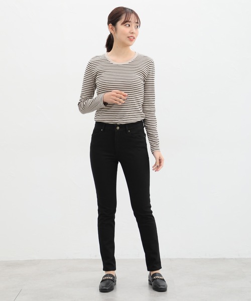 Honeys(ハニーズ)の「オーガニックUネックTシャツ(Tシャツ/カットソー・レディース・オフホワイト/ブラック/グレー系その他/ホワイト×ブラック/ベージュ×ブラック・M/L/LL)」の22枚目の写真