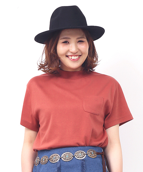 mystic（ミスティック）の「ハイネックポケットTシャツ（Tシャツ/カットソー・レディース・オフホワイト/オレンジ/ブラック・ﾌﾘ-）」の3枚目の写真