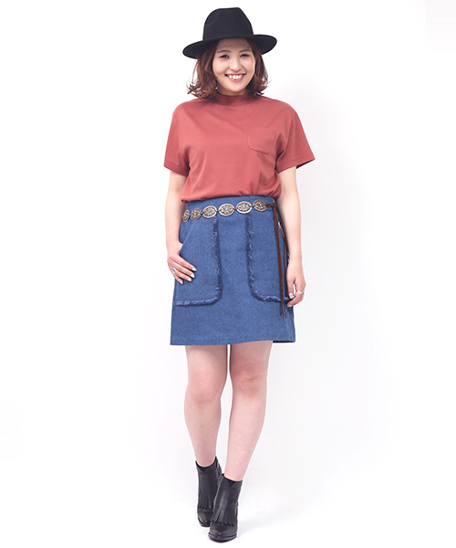 mystic（ミスティック）の「ハイネックポケットTシャツ（Tシャツ/カットソー・レディース・オフホワイト/オレンジ/ブラック・ﾌﾘ-）」の12枚目の写真