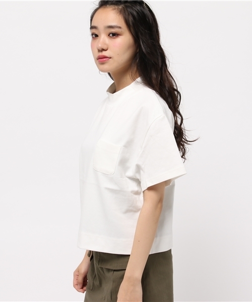 mystic（ミスティック）の「ハイネックポケットTシャツ（Tシャツ/カットソー・レディース・オフホワイト/オレンジ/ブラック・ﾌﾘ-）」の5枚目の写真