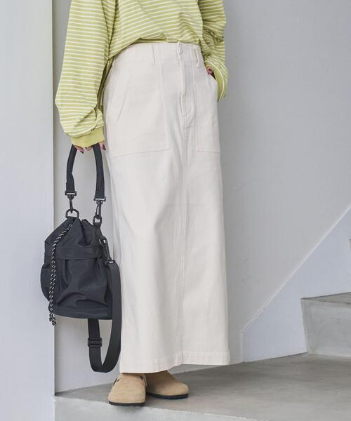 coen(コーエン)の「コンフォートバックサテンベイカースカート(WEB限定サイズ)(スカート・レディース・オリーブ/オフホワイト/ダークグレー・L/M/S/XL)」の1枚目の写真