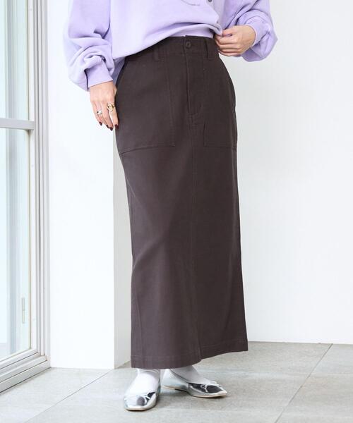 coen(コーエン)の「コンフォートバックサテンベイカースカート(WEB限定サイズ)(スカート・レディース・オリーブ/オフホワイト/ダークグレー・L/M/S/XL)」の2枚目の写真