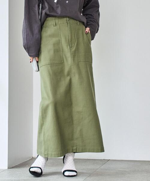 coen(コーエン)の「コンフォートバックサテンベイカースカート(WEB限定サイズ)(スカート・レディース・オリーブ/オフホワイト/ダークグレー・L/M/S/XL)」の4枚目の写真
