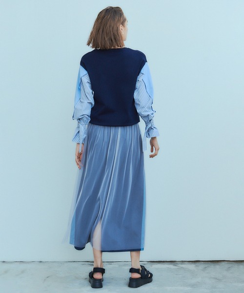 Editt by YECCA VECCA（エディットバイイェッカヴェッカ）の「異素材MIXデニムスカート（スカート・レディース・インディゴブルー/ライトインディゴブルー・FREE）」の7枚目の写真