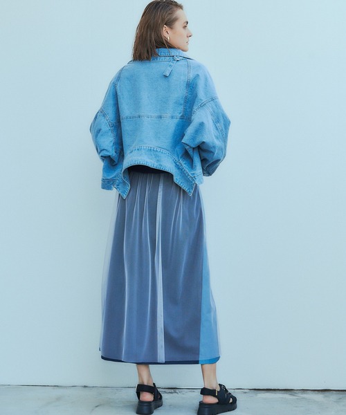 Editt by YECCA VECCA（エディットバイイェッカヴェッカ）の「異素材MIXデニムスカート（スカート・レディース・インディゴブルー/ライトインディゴブルー・FREE）」の12枚目の写真