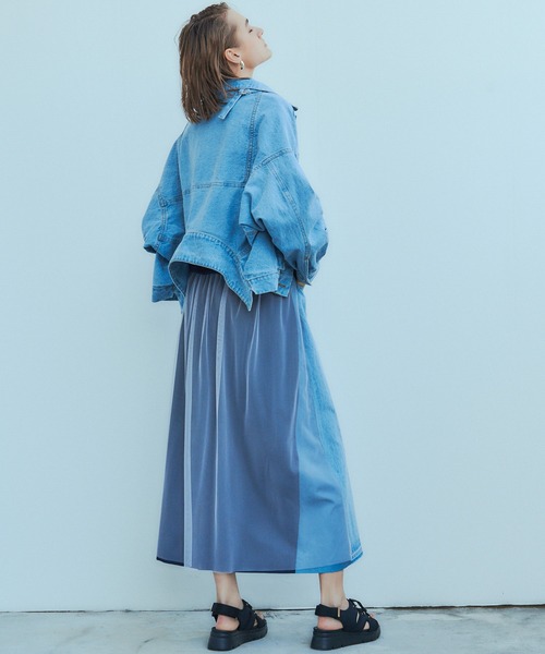 Editt by YECCA VECCA（エディットバイイェッカヴェッカ）の「異素材MIXデニムスカート（スカート・レディース・インディゴブルー/ライトインディゴブルー・FREE）」の22枚目の写真