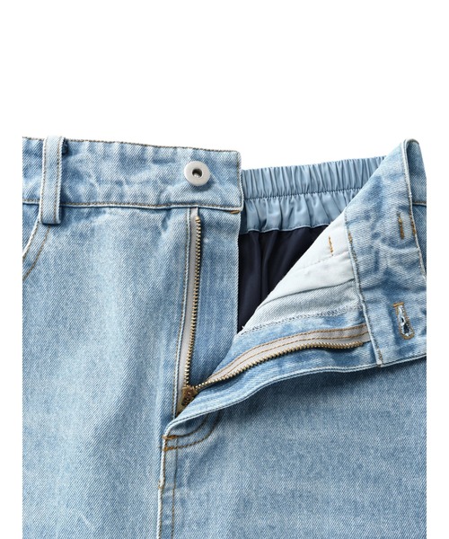 Editt by YECCA VECCA（エディットバイイェッカヴェッカ）の「異素材MIXデニムスカート（スカート・レディース・インディゴブルー/ライトインディゴブルー・FREE）」の13枚目の写真