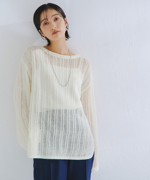 RASW（ラス）の「[RASW]シアーストライプニット（ニット/セーター・レディース・オフホワイト/ブラック・L/M）」の3枚目の写真