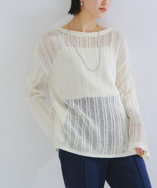 RASW（ラス）の「[RASW]シアーストライプニット（ニット/セーター・レディース・オフホワイト/ブラック・L/M）」の4枚目の写真