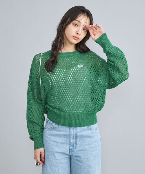 PENNEYS（ぺニーズ）の「PENNEYS（ぺニーズ）別注メッシュクルーネックニット（ニット/セーター・レディース・ホワイト/ケリーグリーン・FREE）」の3枚目の写真
