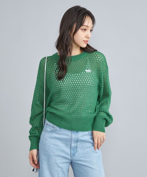 PENNEYS（ぺニーズ）の「PENNEYS（ぺニーズ）別注メッシュクルーネックニット（ニット/セーター・レディース・ホワイト/ケリーグリーン・FREE）」の4枚目の写真