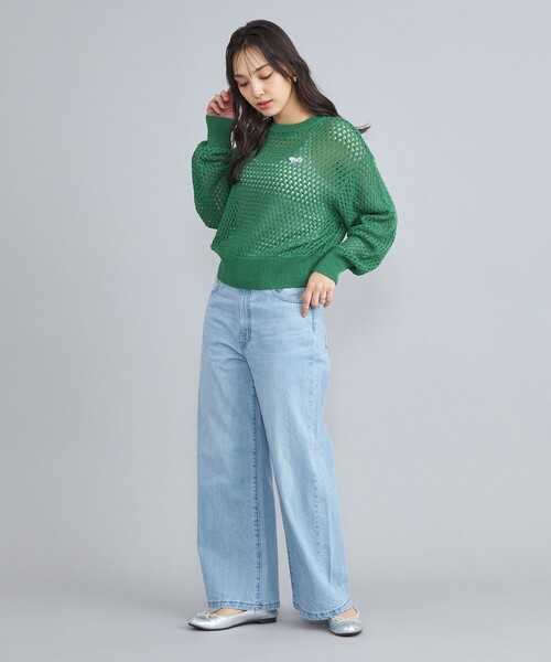 PENNEYS（ぺニーズ）の「PENNEYS（ぺニーズ）別注メッシュクルーネックニット（ニット/セーター・レディース・ホワイト/ケリーグリーン・FREE）」の6枚目の写真
