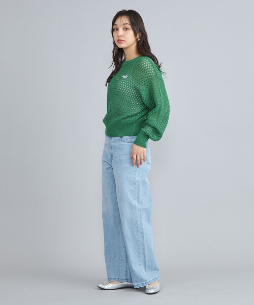 PENNEYS（ぺニーズ）の「PENNEYS（ぺニーズ）別注メッシュクルーネックニット（ニット/セーター・レディース・ホワイト/ケリーグリーン・FREE）」の7枚目の写真