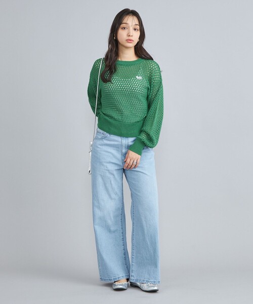 PENNEYS（ぺニーズ）の「PENNEYS（ぺニーズ）別注メッシュクルーネックニット（ニット/セーター・レディース・ホワイト/ケリーグリーン・FREE）」の8枚目の写真