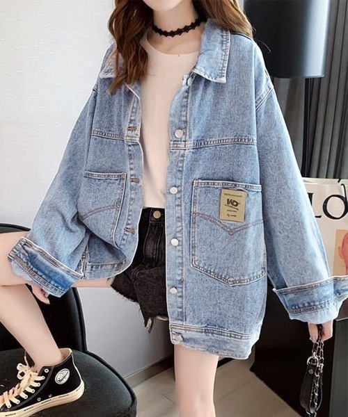 Miniministore(ミニミニストア)の「デニムジャケット レディースGジャン韓国(デニムジャケット・レディース・ブラック/サックスブルー・FREE)」の2枚目の写真