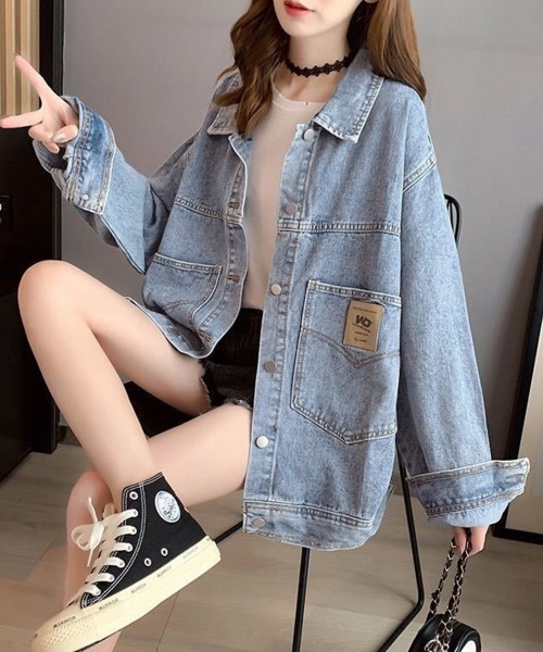 Miniministore(ミニミニストア)の「デニムジャケット レディースGジャン韓国(デニムジャケット・レディース・ブラック/サックスブルー・FREE)」の7枚目の写真