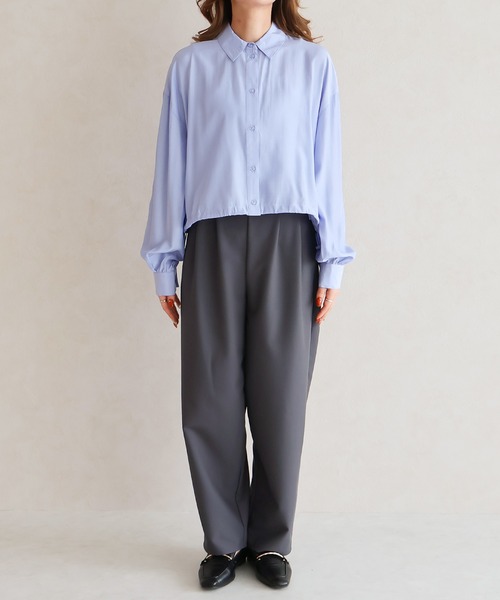 Social GIRL（ソーシャルガール）の「裾絞り襟付きシャツ（シャツ/ブラウス・レディース・ブルー/オフホワイト・M）」の6枚目の写真