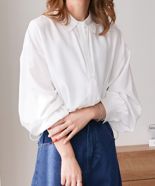 Social GIRL（ソーシャルガール）の「裾絞り襟付きシャツ（シャツ/ブラウス・レディース・ブルー/オフホワイト・M）」の11枚目の写真